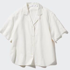 Uniqlo Ivory Short Sleeve Gauzy Button Down Collared Top Size M